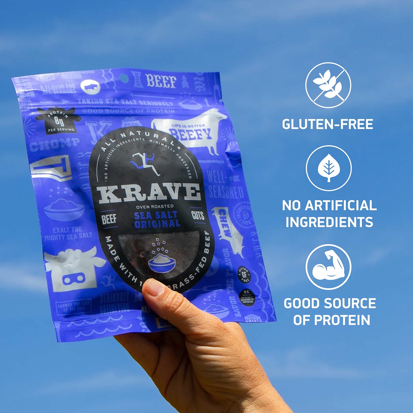 Krave Jerky Gourmet Beef Cuts, Original Sea Salt, 2.7 Ounce (Pack Of 8)