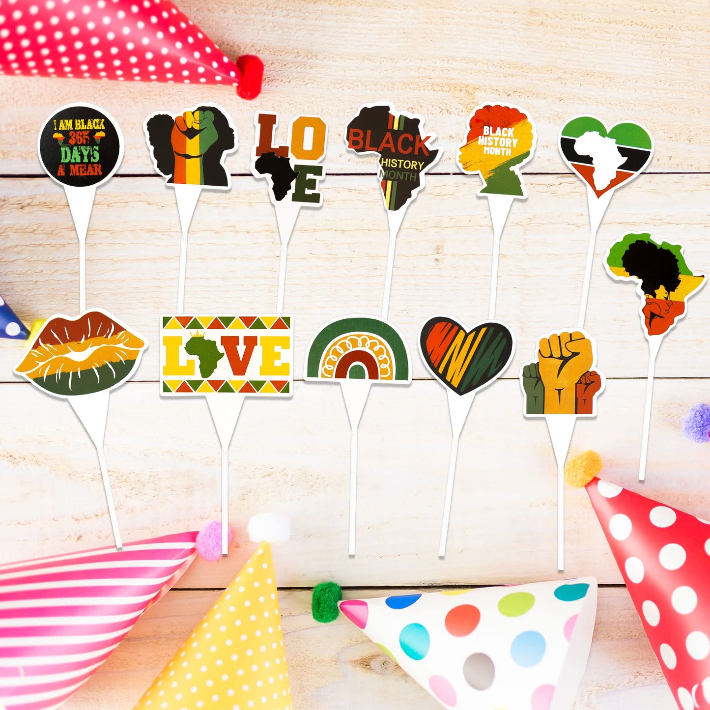 Gyufise 24Pcs Black History Month Cupcake Topper Sticks Party Supplies Happy Black History Party Dessert Cupcake Toppers Party F