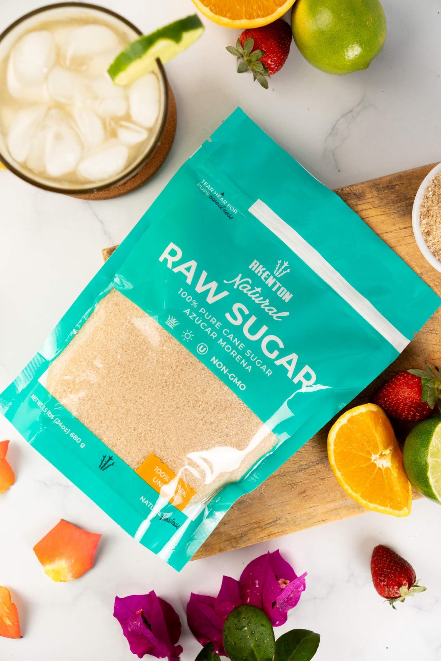 Akenton Natural Raw Cane Sugar, 1.5 Pound Resealable Bag | 100% Natural, Unprocessed, Unbleached, Unrefined Sugar | Gluten-Free,