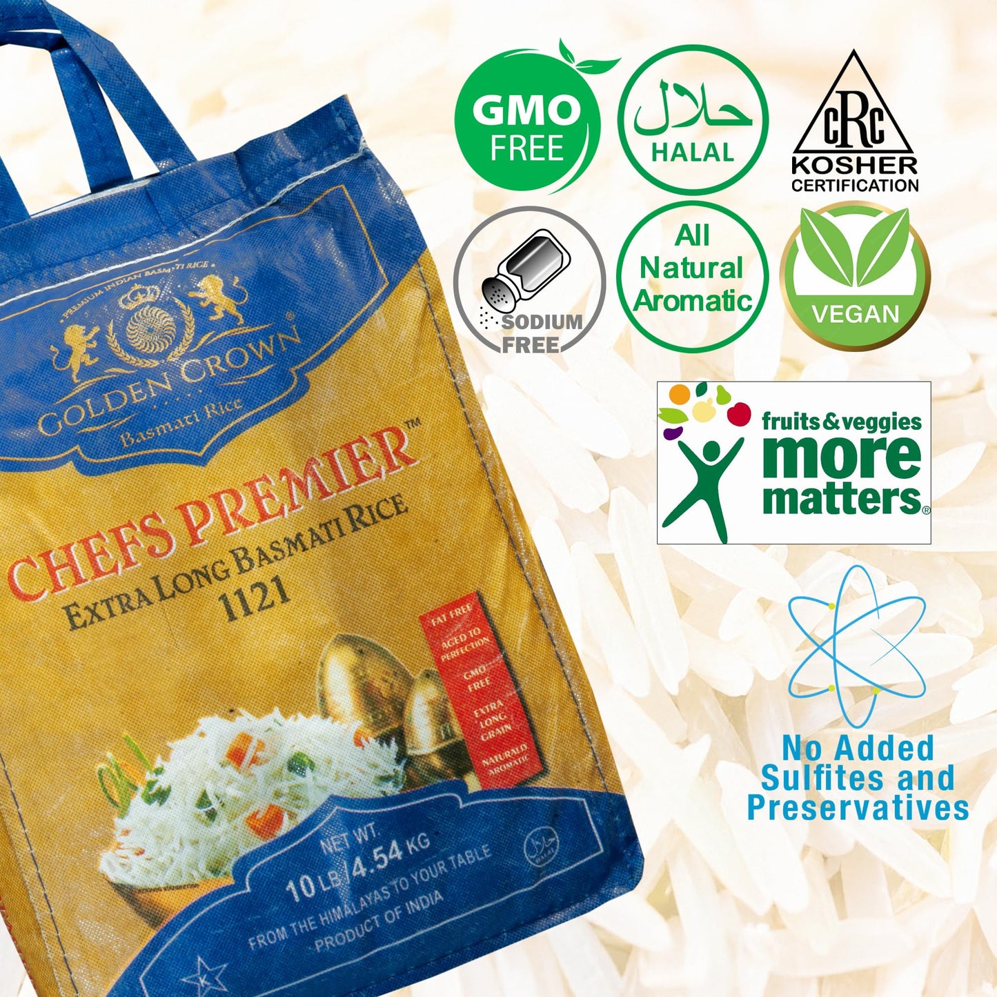 Golden Crown Chefs Premier Basmati Rice - 160 Oz (10Lb), Naturally Aged Extra Long Aromatic Sella Rice For Biryani, Palao & Pila