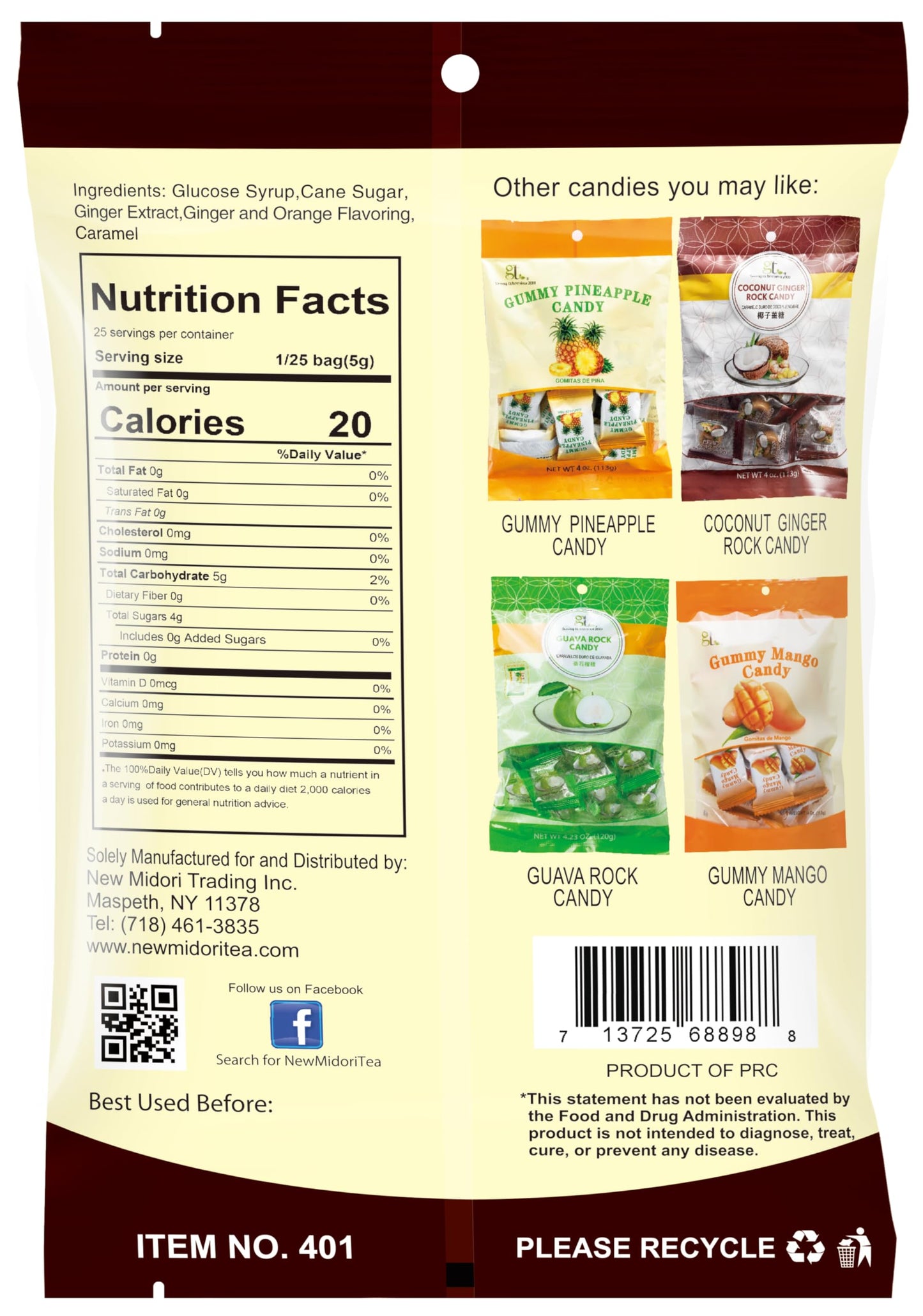 Gt Amber Ginger Rock Candy, 4.41 Ounce Bag (4-Pack)