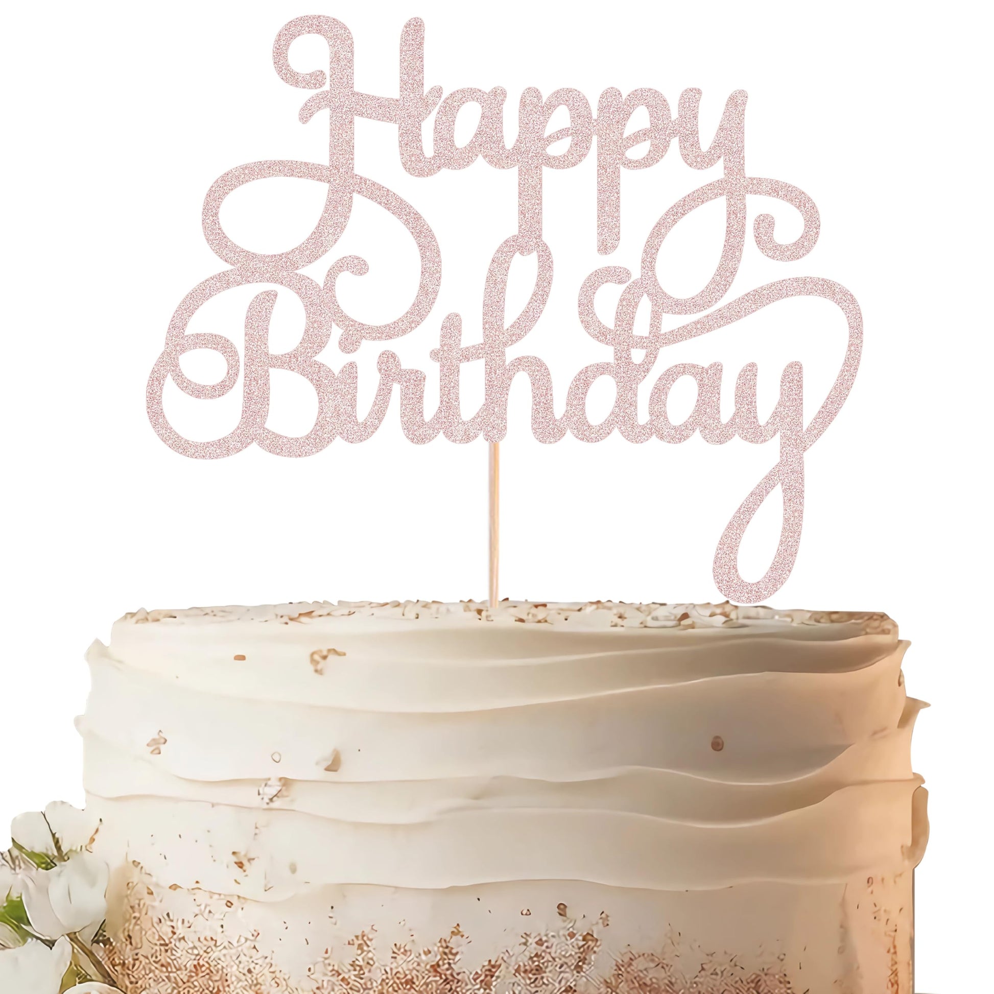 Eonncnt Happy Birthday Cake Topper - Rose Gold Glitter Birthday Party Cake Decoration Supplies - Happy Birthday Cake Decor  For Anniversary/Birthday Party Supplies Photo Booth Props