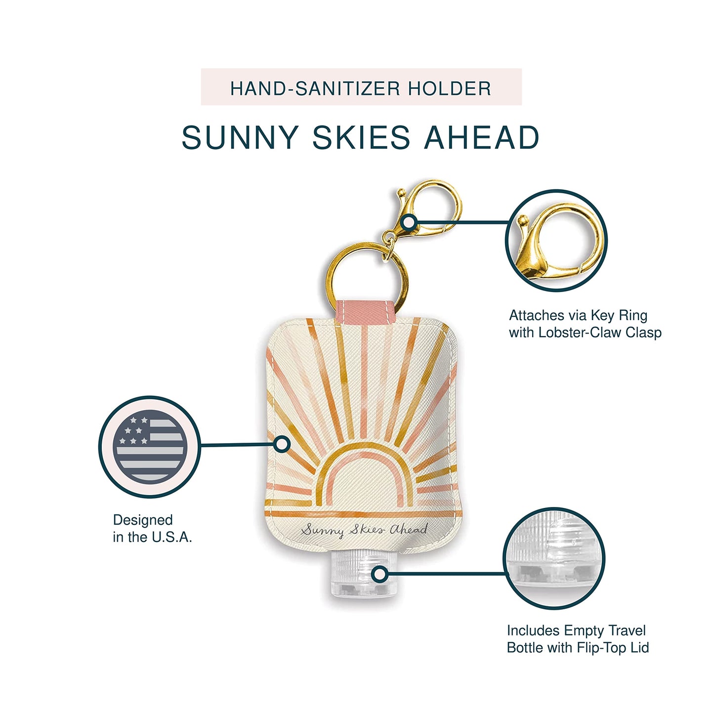 Studio Oh! Hand Sanitizer Holder With Travel Bottle Refillable Mini Bottle In Sunny Skies Ahead With Portable Keychain Holder Ke