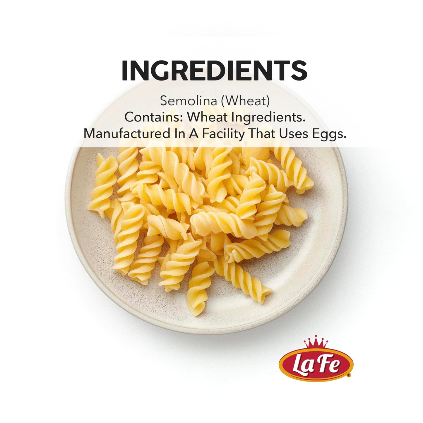 La Fe Rotini Pasta 16Oz - 3 Pack - Unenriched Semolina Wheat Italian Pasta Rotini Noodles - Cholesterol & Sodium Free