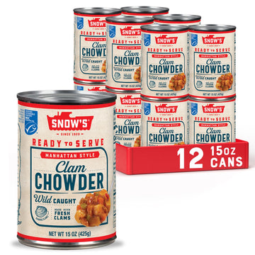 Snow'S Manhattan Clam Chowder, 15 Oz Can (Pack Of 12) - 11G Protein Per Serving - Ready-To-Serve Authentic Manhattan Style Recip