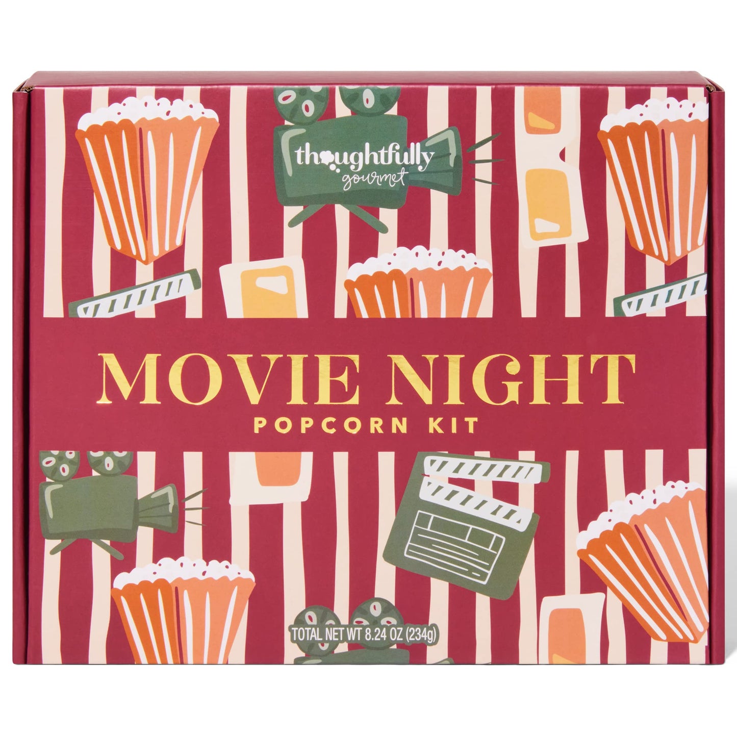 Thoughtfully Gourmet  Movie Night Popcorn Set  Includes Yellow and Mixed Popcorn Kernels  10 Paper Bags  5 Seasonings & Toppings