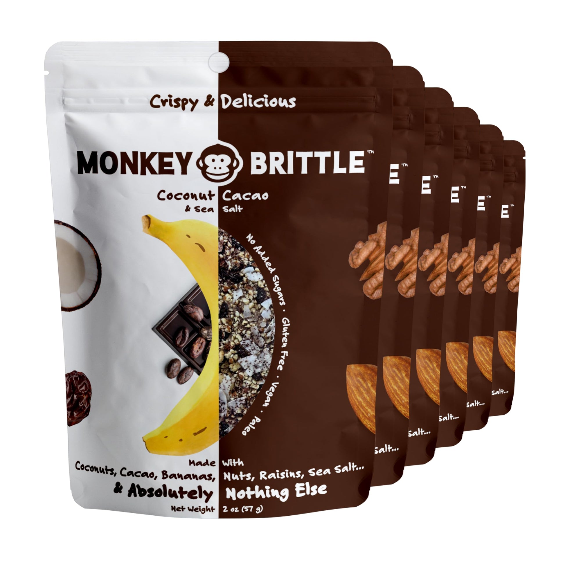 Monkey Brittle Cacao Coconut Snacks, Vegan & Gluten-Free, 2 Ounce (Pack of 6)