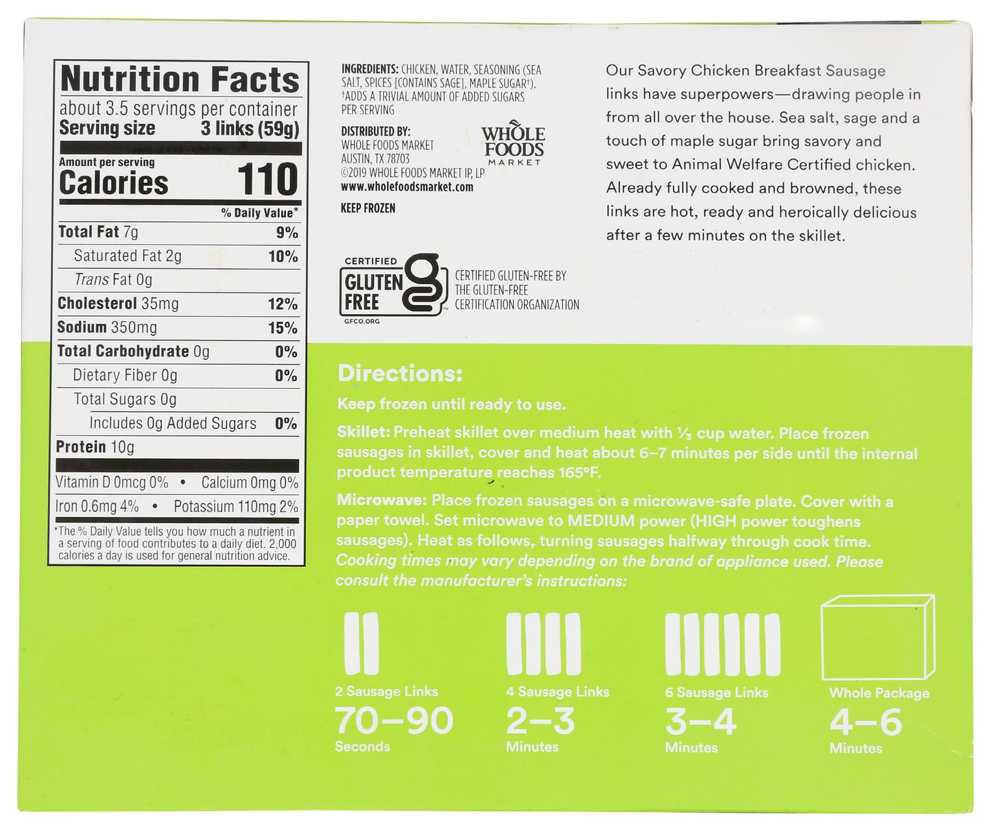 365 Everyday Value, Savory Chicken Breakfast Sausage (Frozen), 10 Count
