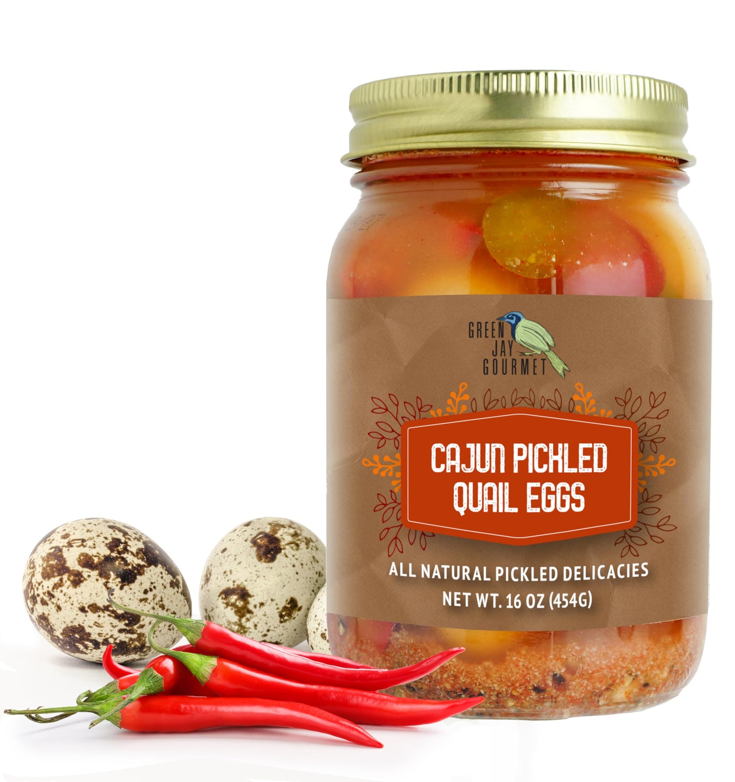 Green Jay Gourmet Cajun Pickled Quail Eggs in a Jar - Fresh Hand Jarred for Cooking & Pantry - Cajun Flavor - Simple Natural Ing