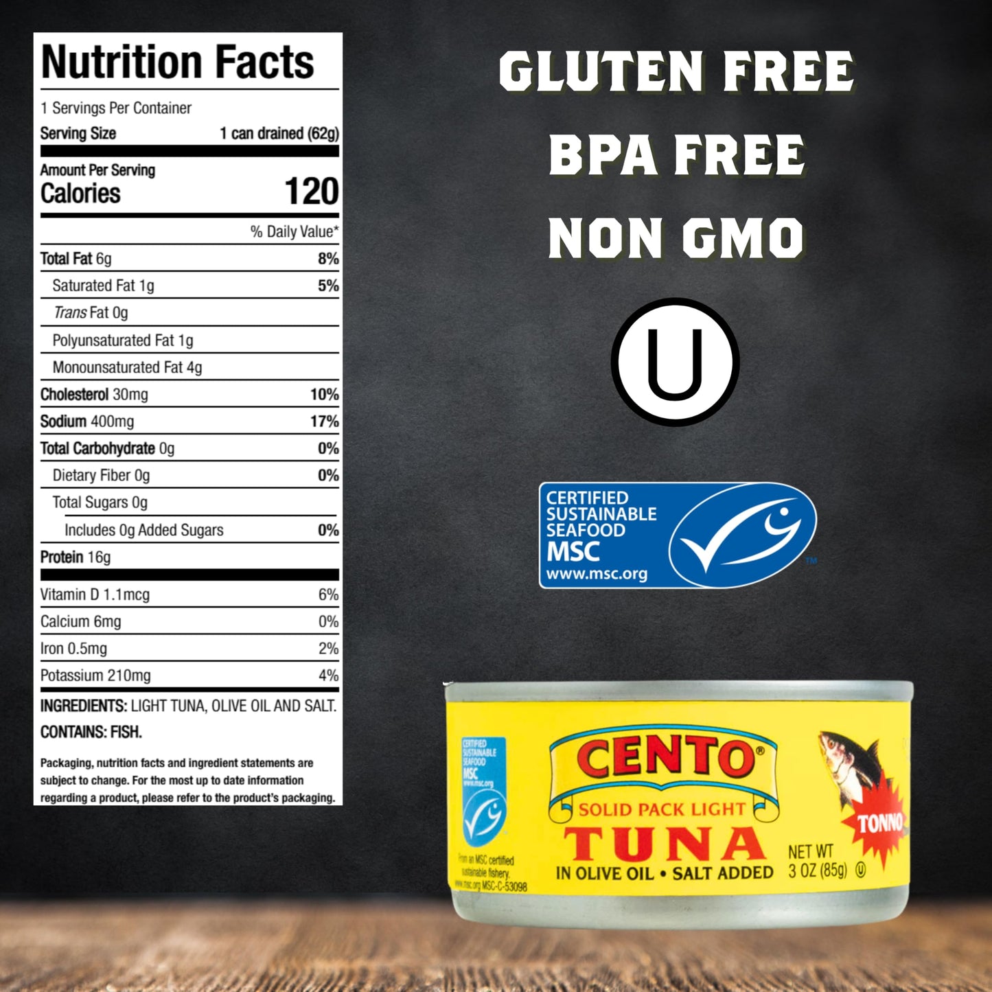 Cento Solid Pack Light Tuna in Olive Oil, High Protein, Wild Caught, 3 Oz (Pack of 12)