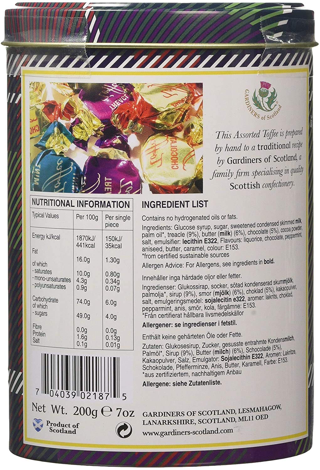 Gardiners Of Scotland Handmade Fudge 200G Tin, Tartan Assorted Toffees
