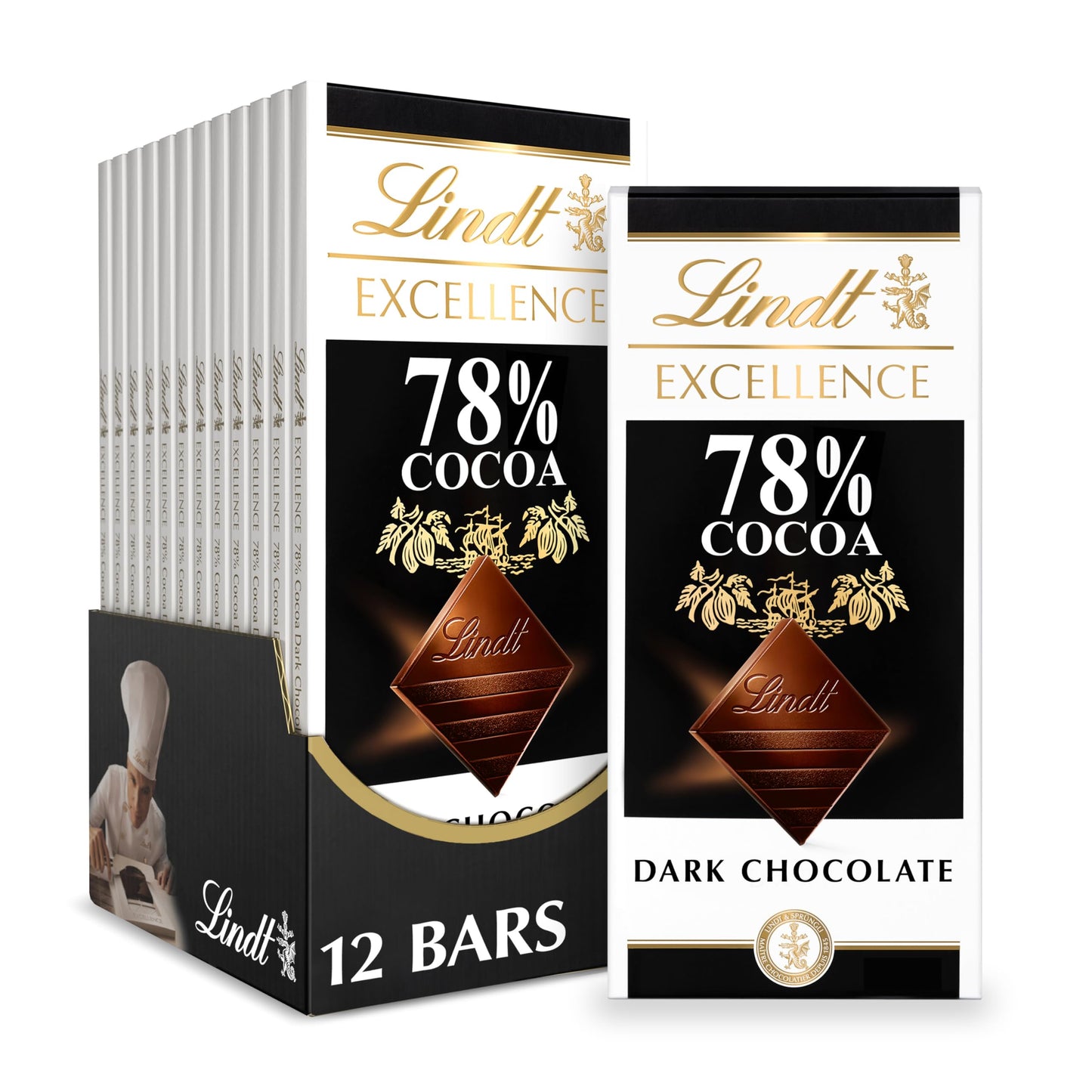Lindt EXCELLENCE Dark Chocolate Bar, 78% Cocoa, 3.5 oz, 12 Pack