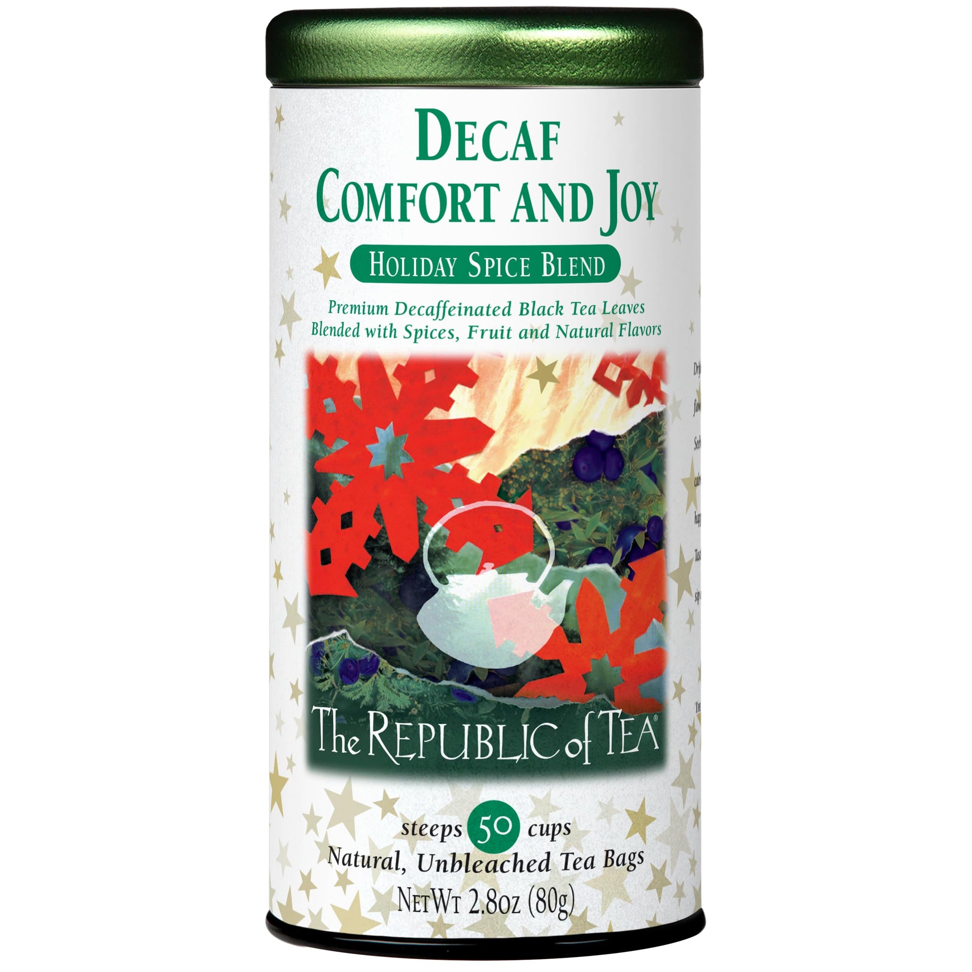 The Republic Of Tea - Decaf Comfort And Joy Tea Tin  Decaffeinated  50 Tea Bags