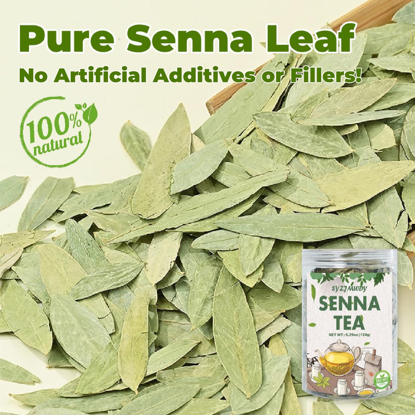 SYZJMWDY Premium Senna Leaf Tea - Cut & Sifted, 5.29oz Bottle, No Additives, Ideal for Hot or Iced Tea, 3-5 mins