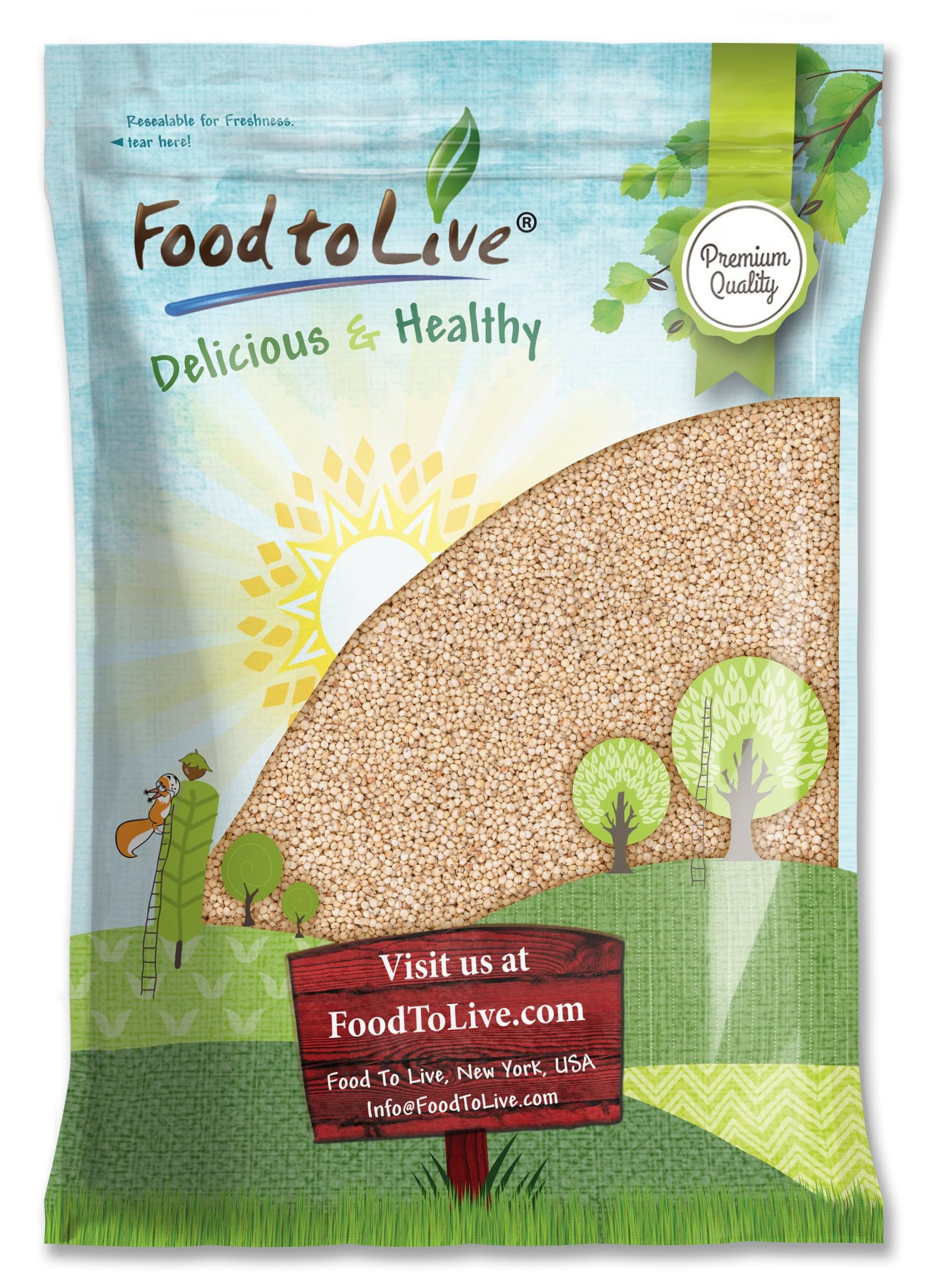 Food to Live Whole Grain Sorghum, 10 Pounds - Premium White Groats. Raw Milo Seeds. Vegan, Bulk Broom-corn. Durra is Great for M