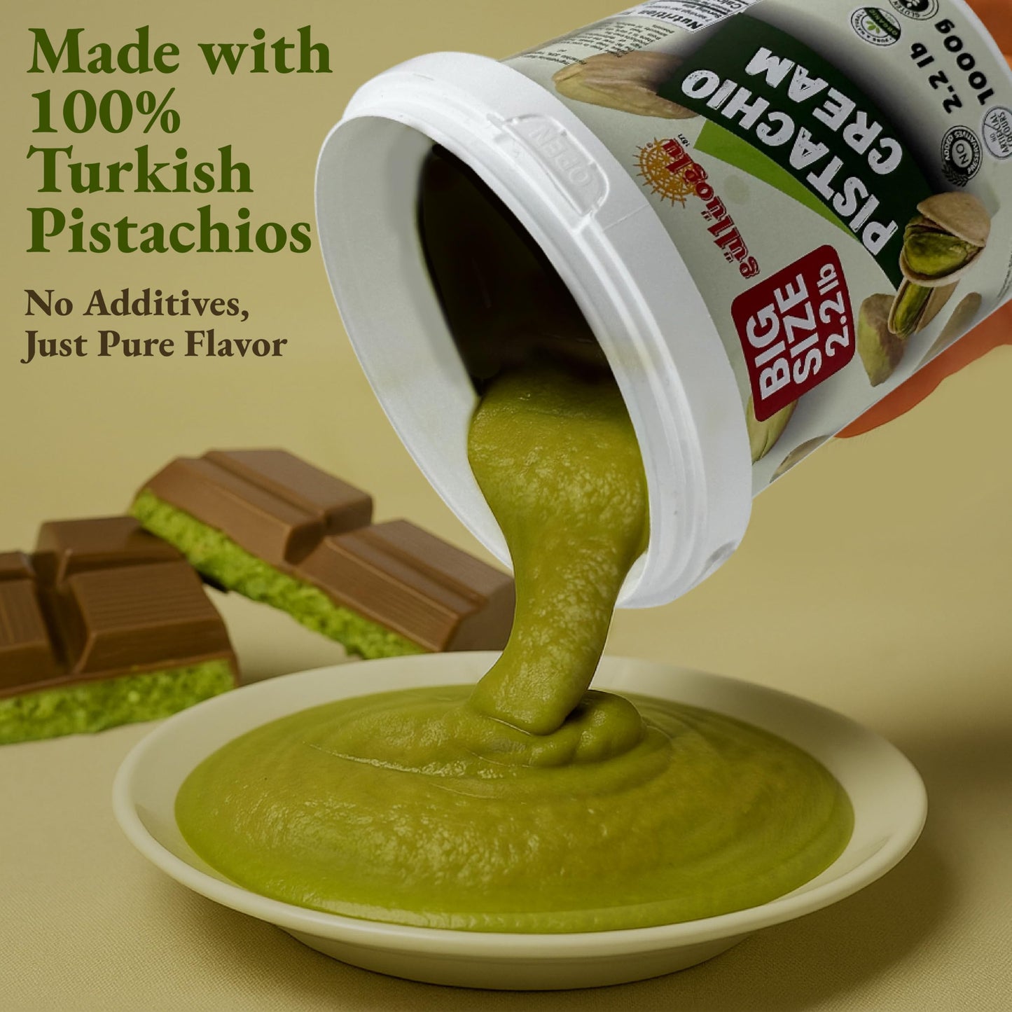 Pistachio Cream Bulk Tub - 2.2lb / 1 kg Gulluoglu enhanced Cream For Dubai Chocolate  Best options Pistachio Butter  Perfect Taste For Dubai Chocolate 35.2 ounce