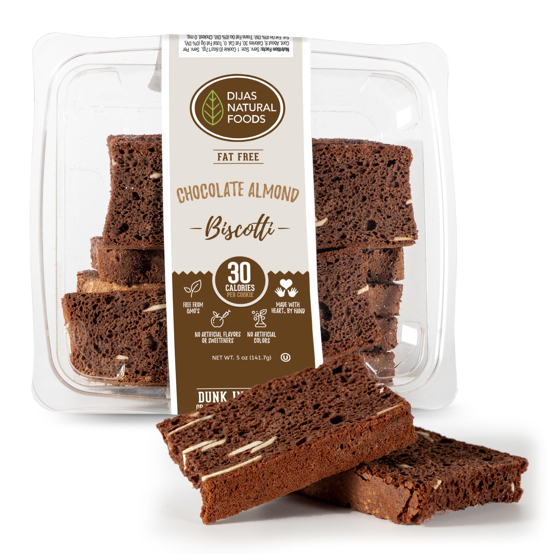 Dijas Natural Foods Crunchy Biscotti Cookie, Fat Free, All Natural, 5 Ounces, Chocolate Almond