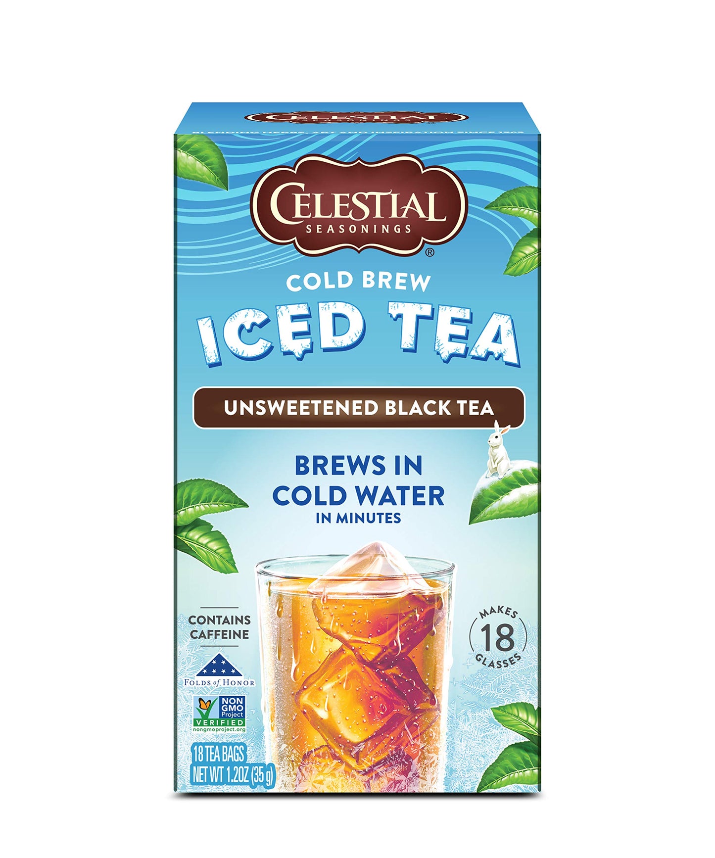 Celestial Seasonings Cold Brew Iced Tea, Unsweetened, Caffeinated, 18 Tea Bags, Pack of 6