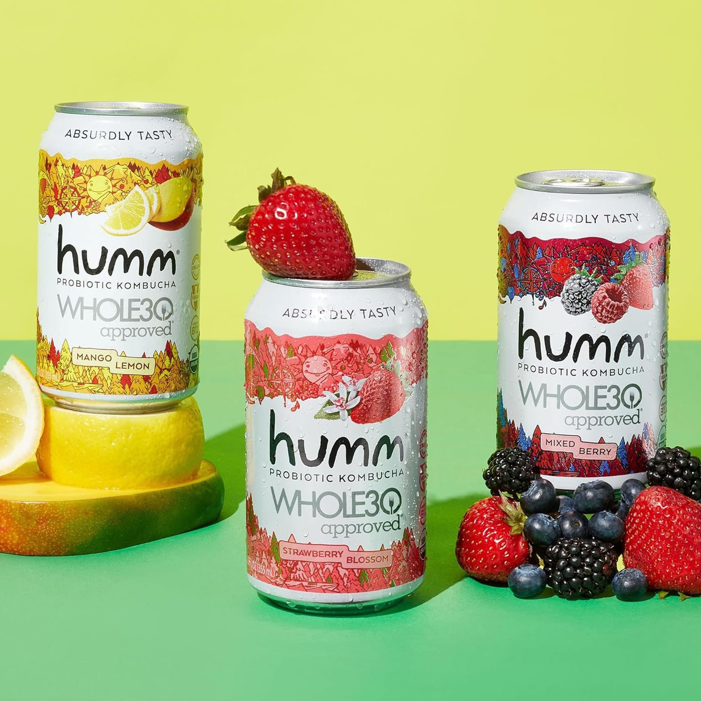 Humm Whole30 Approved Kombucha - Mango Lemon - Organic, Vegan & GMO-Free (12 Pack)