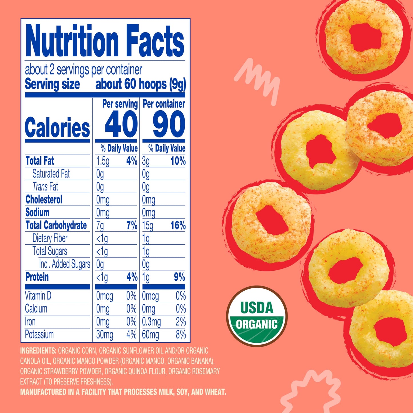 Earths Best Organic Melty Hoops, Bite-Sized Snacks For Babies 8 Months And Up, Strawberry And Mango, 0.70 Ounce Bags (Pack Of 4)
