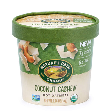 Nature'S Path Organic Toasted Coconut Cashew Instant Oatmeal Cup, Non-Gmo, 7G Plant Based Protein, With Omega-3 Rich Chia Seeds,