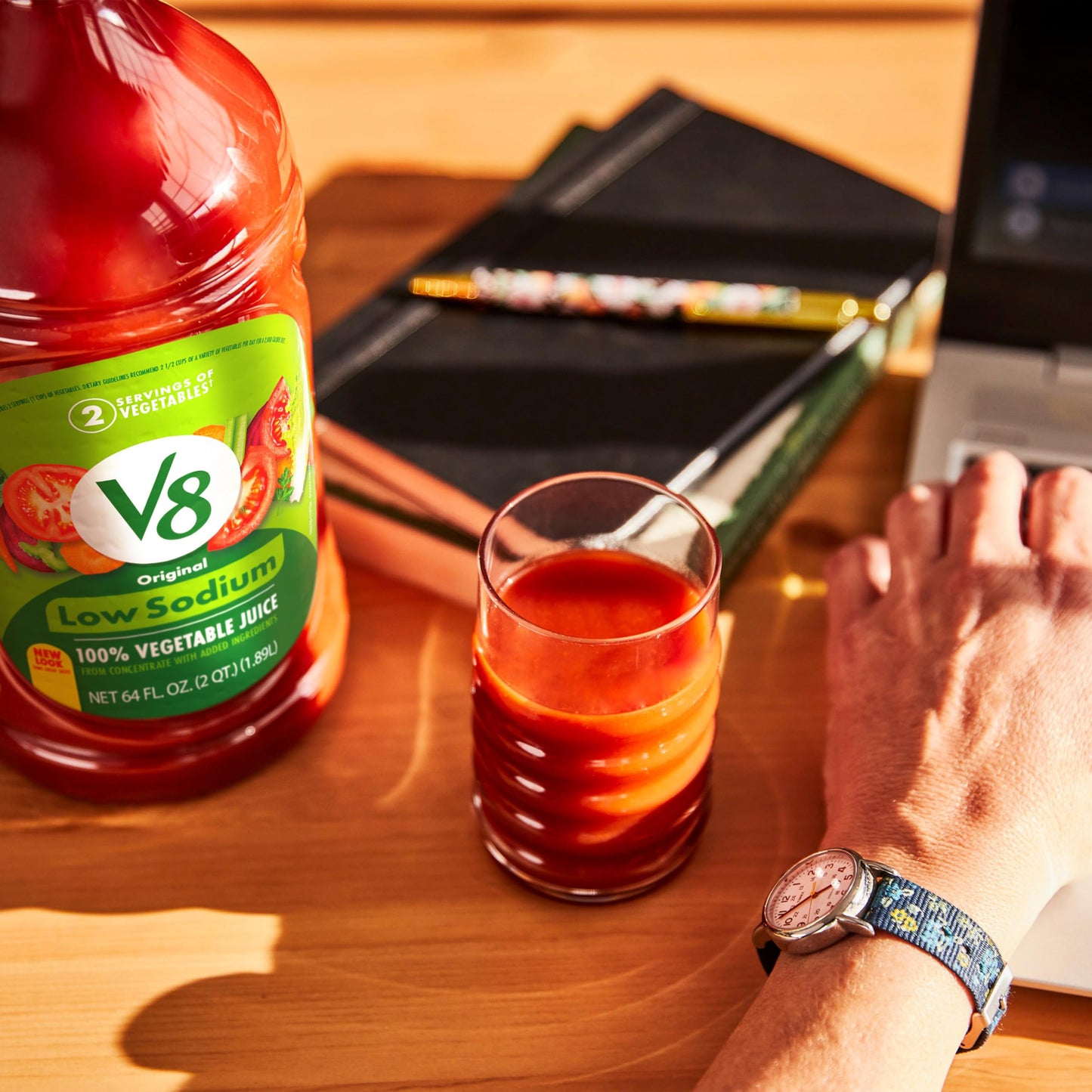 V8 Low Sodium Original 100% Vegetable Juice, 64 fl oz Bottle (Pack of 3)