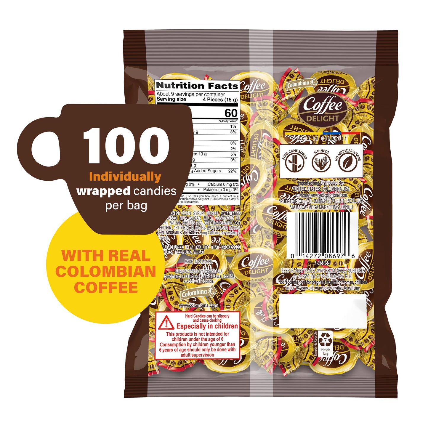 Colombina Coffee Delight Hard Candy, Coffee-Flavored Candy, 100 Count (Pack of 1)
