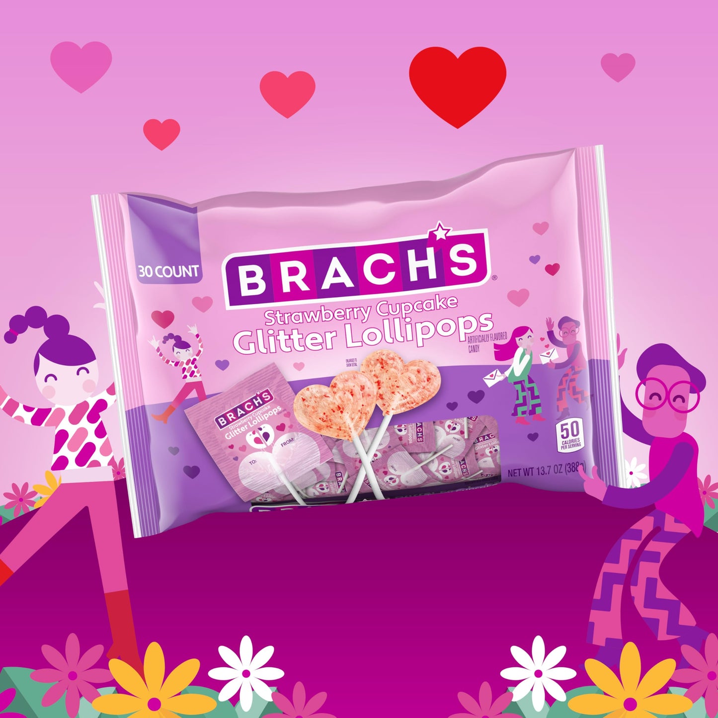 Brachs Strawberry Cupcake Glitter Lollipops, Valentine'S Day Candy, Individually Wrapped, 30 Count