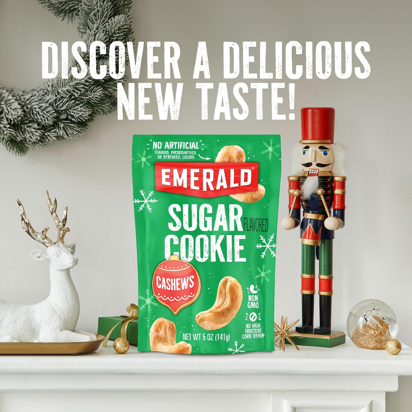 Emerald Nuts Sugar Cookie Flavored Cashews (1-Pack) | 5Oz Resealable Bag | Kosher Dairy Certified, Non-Gmo, Contains No Artifici