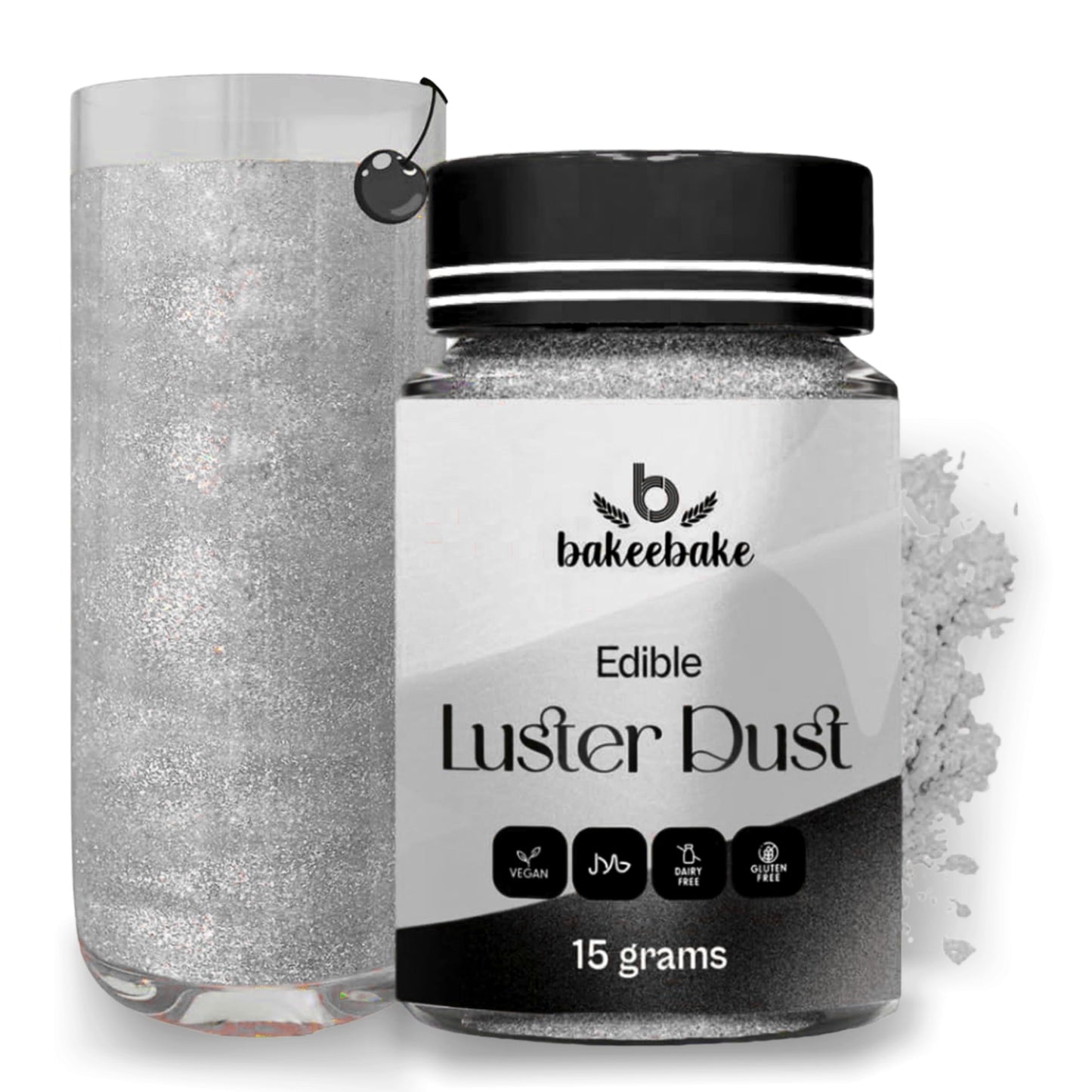 Bakeebake Edible Silver Glitter Dust for Cake Decorating - 15g - Vegan, Gluten Free