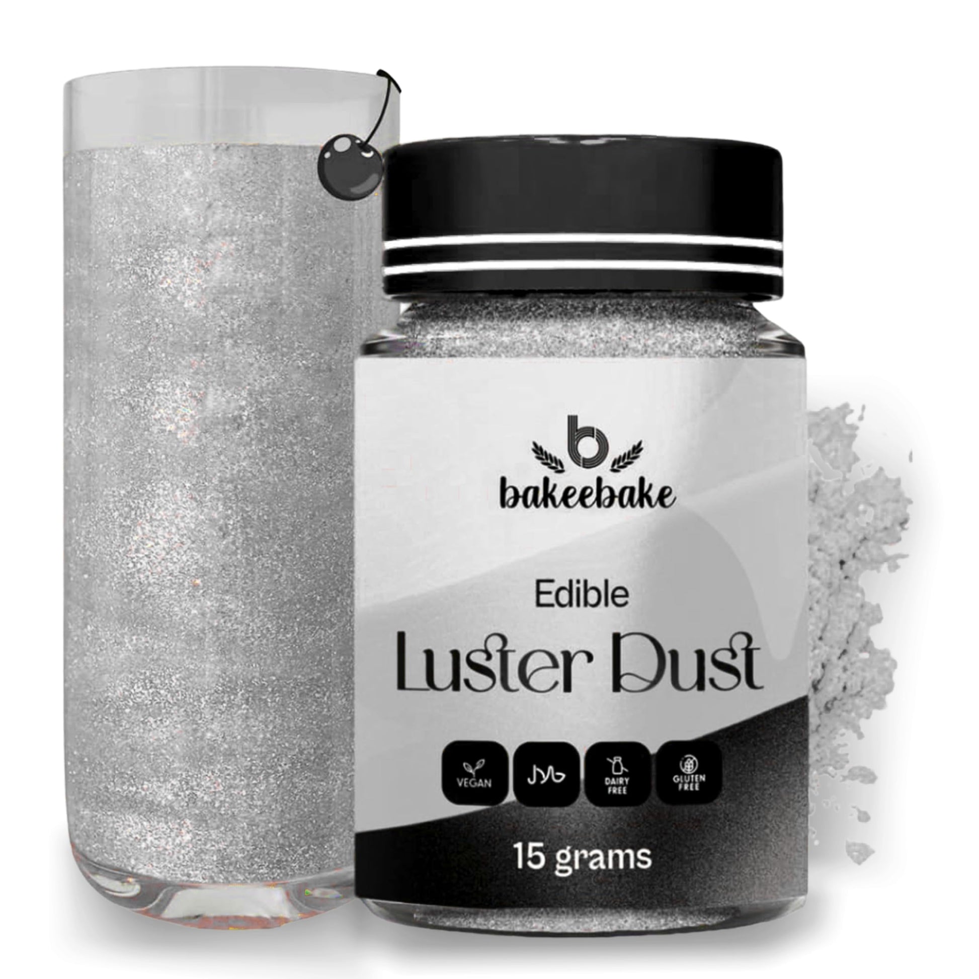 Bakeebake Edible Silver Glitter Dust for Cake Decorating - 15g - Vegan, Gluten Free