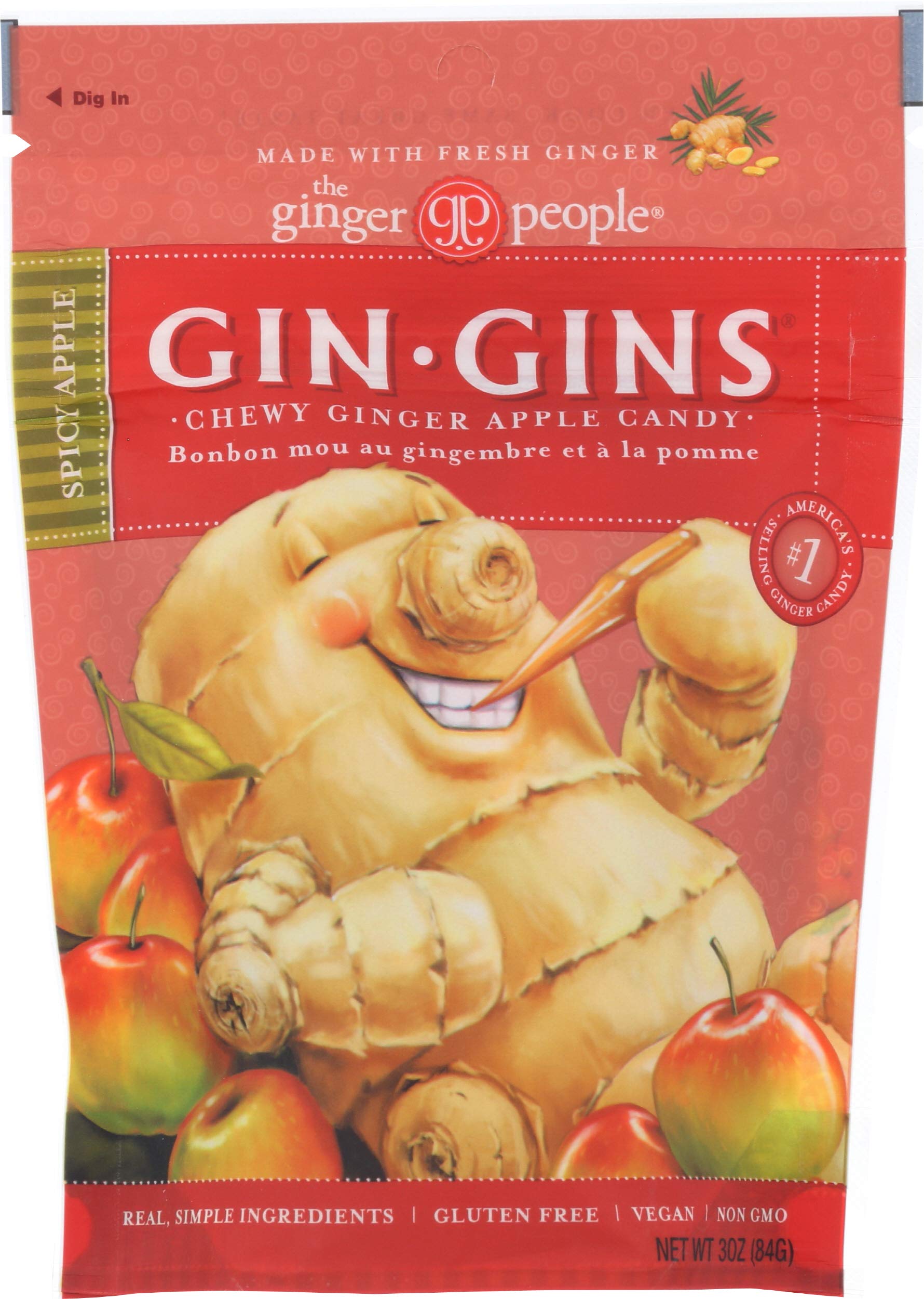 Ginger People Gin Gins Spicy Apple Ginger Candy Chews - 3 oz. Apple Flavored