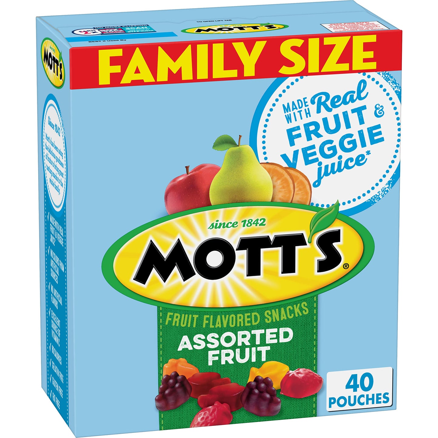 Motts Fruit Flavored Snacks, Assorted Fruit, Gluten Free Snack, Stocking Stuffers, Family Pack, 40 Ct, 32 oz