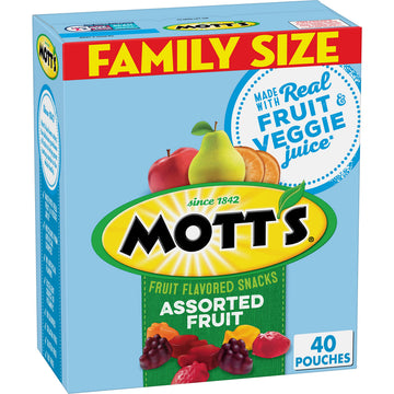 Motts Fruit Flavored Snacks, Assorted Fruit, Gluten Free Snack, Stocking Stuffers, Family Pack, 40 Ct, 32 oz