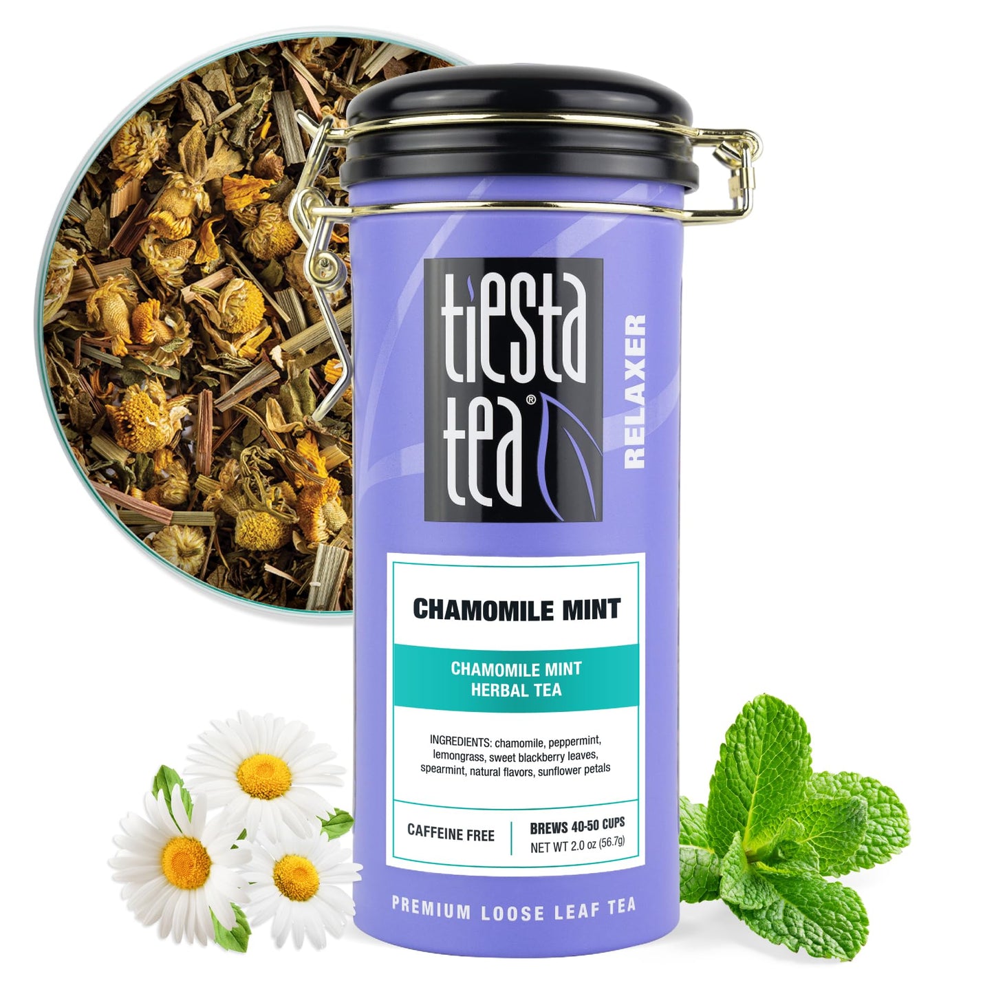Tiesta Tea Chamomile Mint Herbal Blend, Caffeine-Free, Loose Leaf, 2oz Tin - Brews Up to 50 Cups