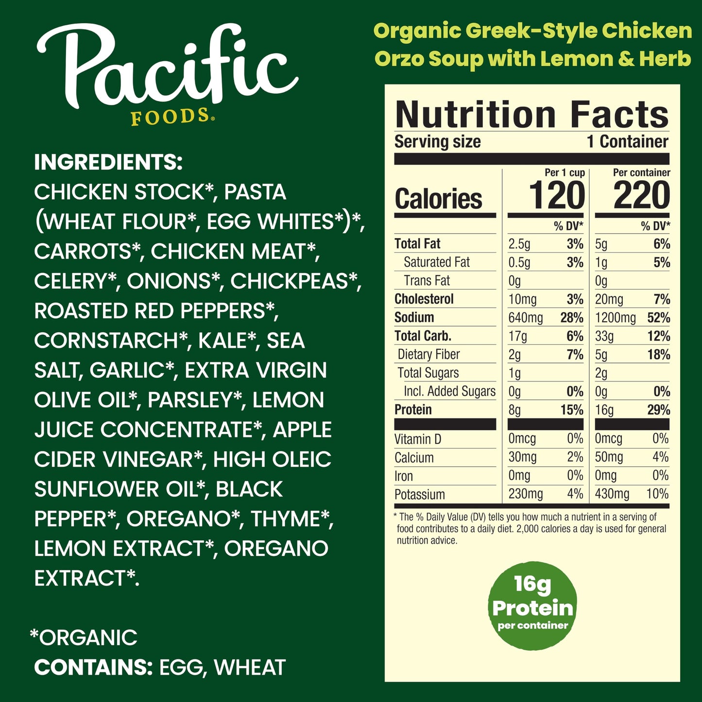 Pacific Foods Organic Greek-Style Chicken Orzo Soup With Lemon and Herb, 16.1 oz Can (12 Pack)