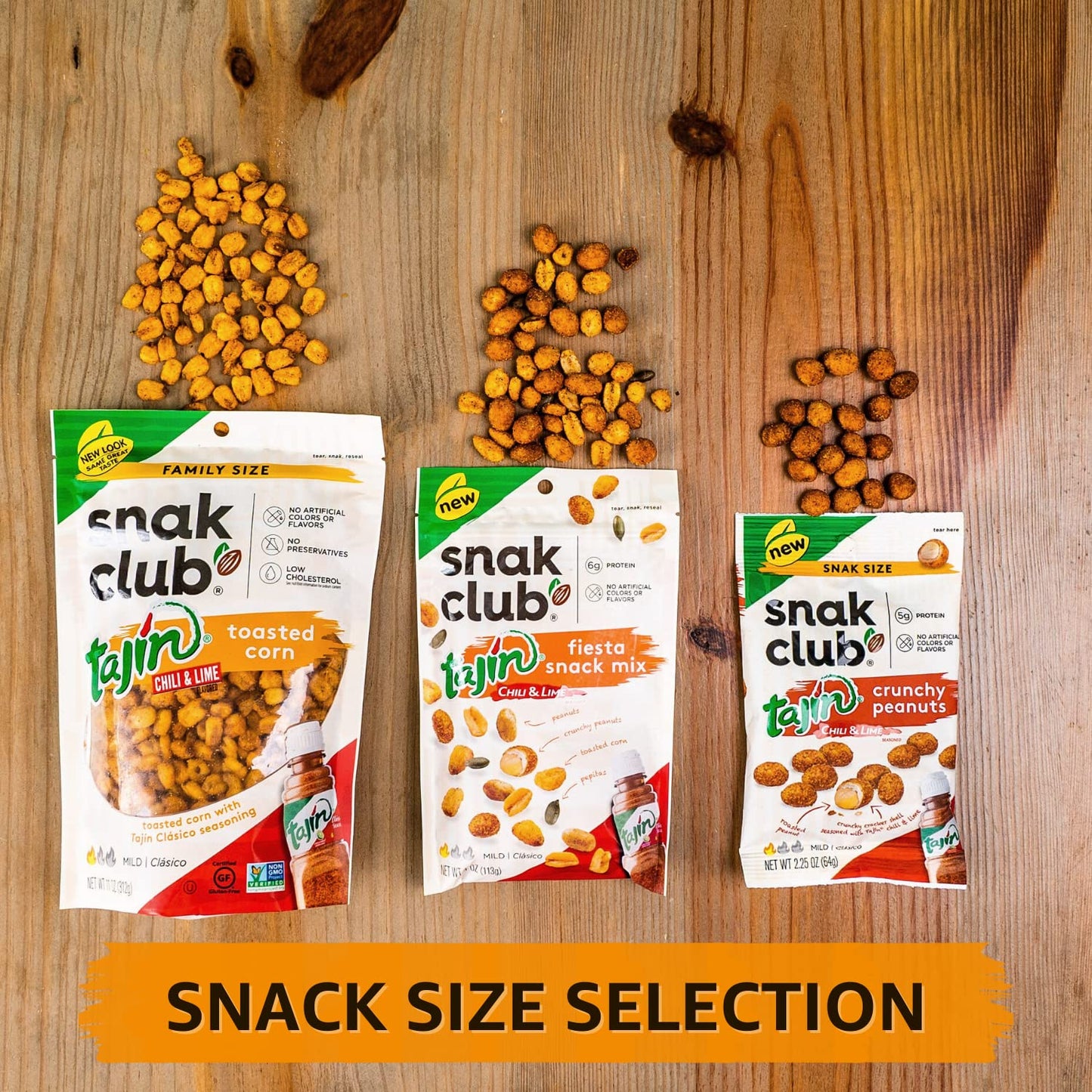 Snak Club Toasted Corn, Tajin Cl  sico Chili & Lime Flavor, Crunchy, Flavorful Low-Cholesterol Individual Snacks, 2.5oz (Pack of