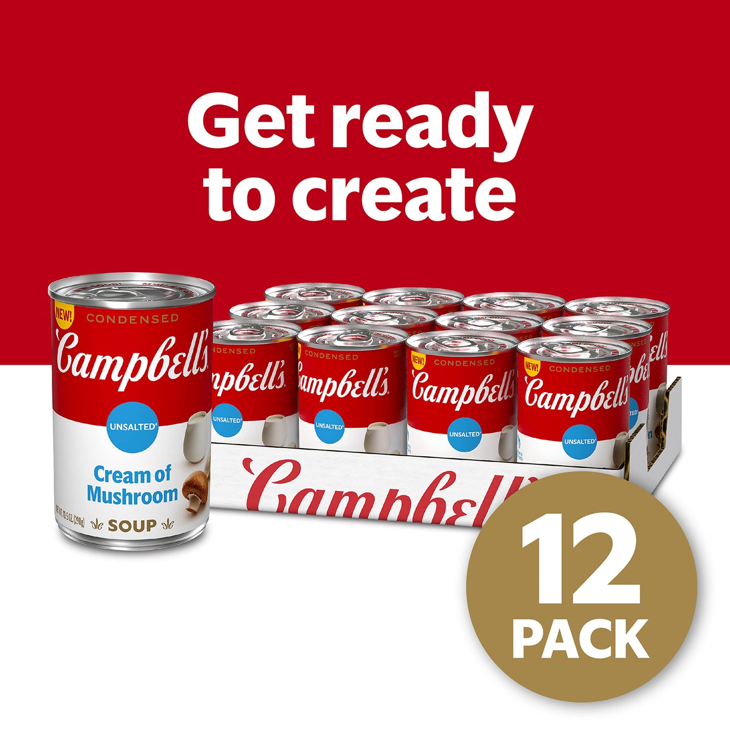 Campbells Condensed Unsalted Cream of Mushroom Soup, 10.5 Ounce Can (Pack of 12), brand is Campbell''s