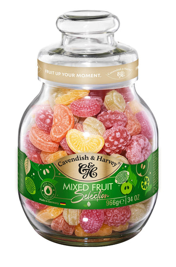 Cavendish & Harvey Mixed Fruit Hard Candy Drops, 34 Ounce Jar, Multicolor, Model 4037719066009