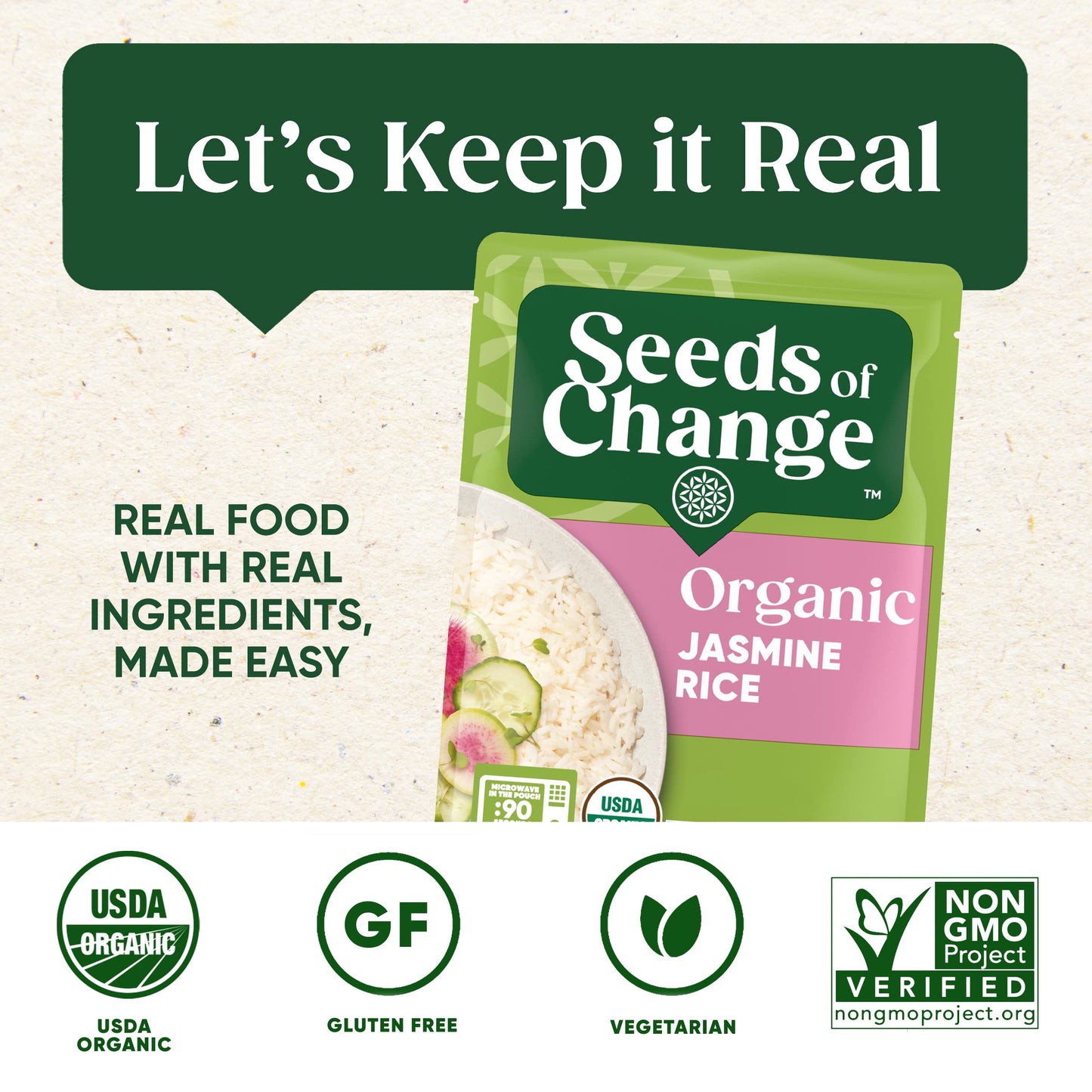 Seeds Of Change Certified Organic Jasmine Rice, Organic Food, 8.5 Oz Pouch