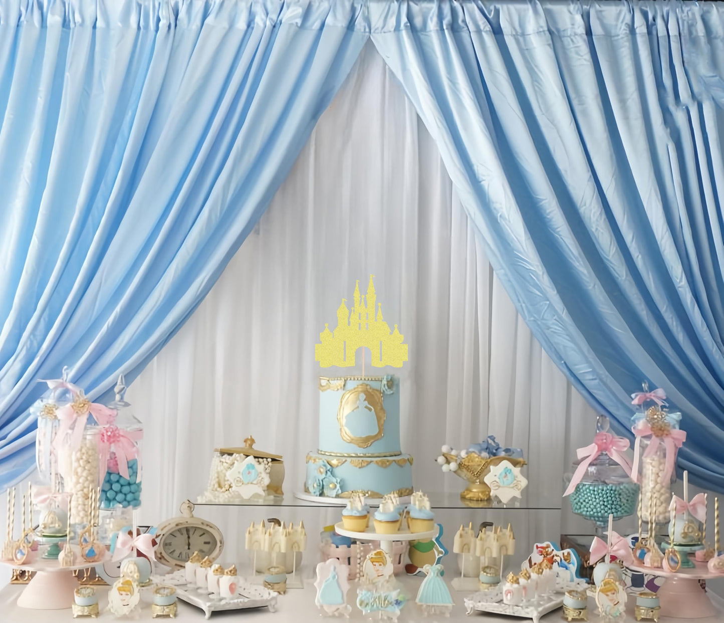 EONNCNT Castle Cake Topper - Gold Glitter, Cardboard, 6.3x8.7 for Birthday Parties and Baby Showers
