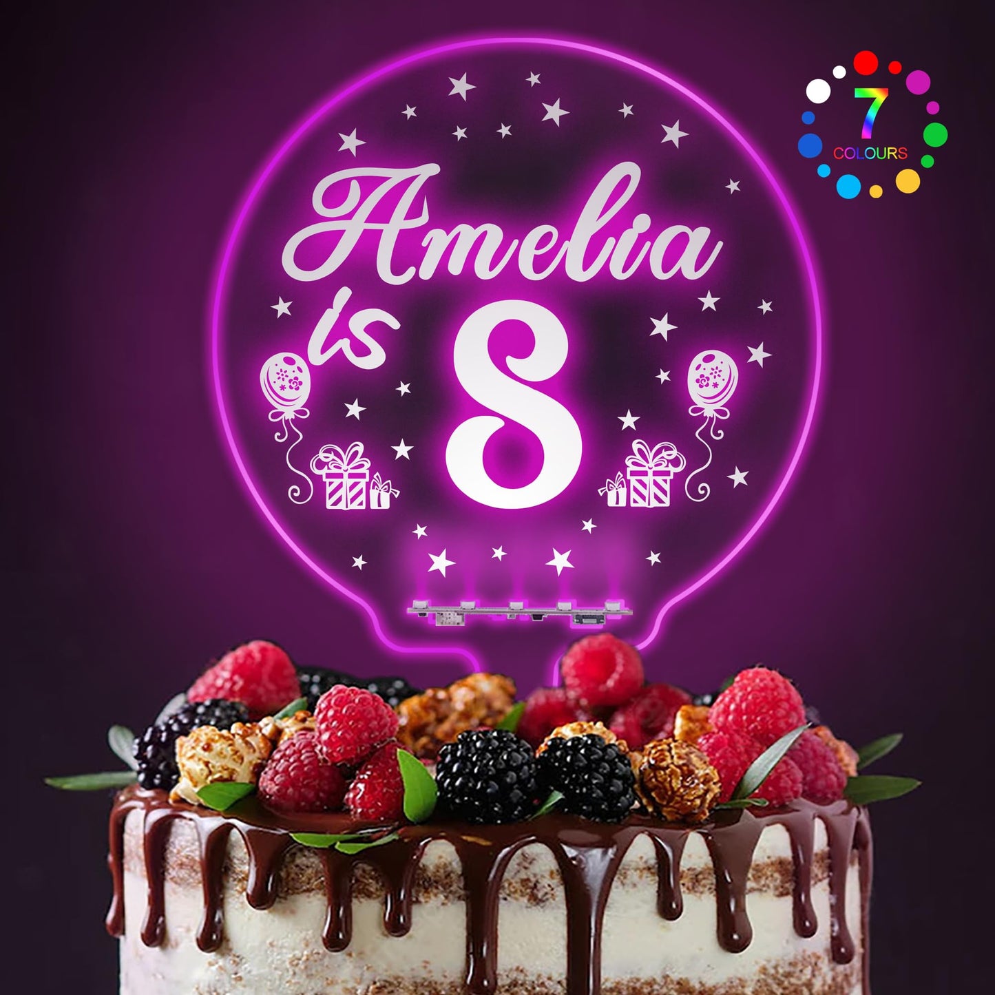 EDSG Personalized Acrylic Birthday Cake Topper with LED Light, Design 4, for 1st to 60th Birthday Celebrations