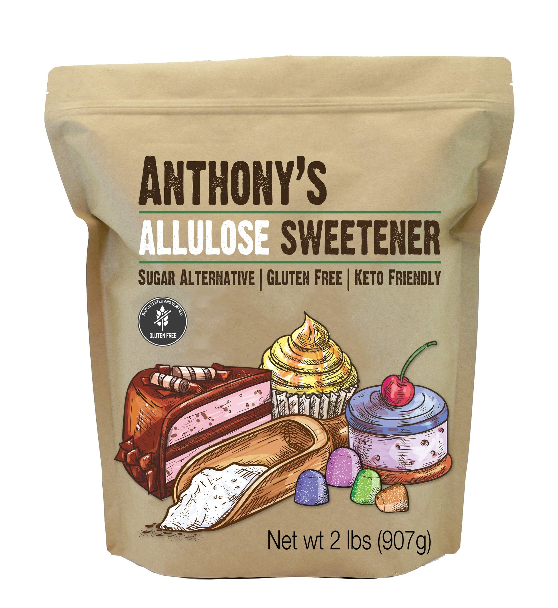 Anthony'S Allulose Sweetener, 2 Lb, Batch Tested Gluten Free, Keto Friendly Sugar Alternative, Zero Net Carb, Low Calorie