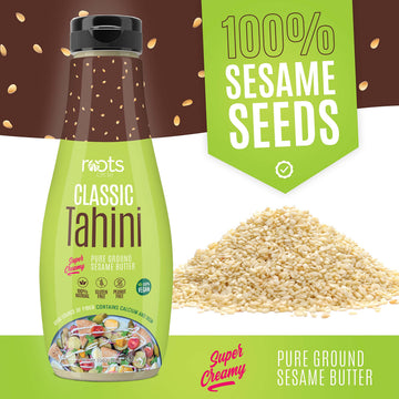 Roots Squeezable Classic Creamy Sesame Tahini | 2 Pack 12Oz Plant-Based Ready Tahini Paste For Salad Dressing And Hummus | Certi