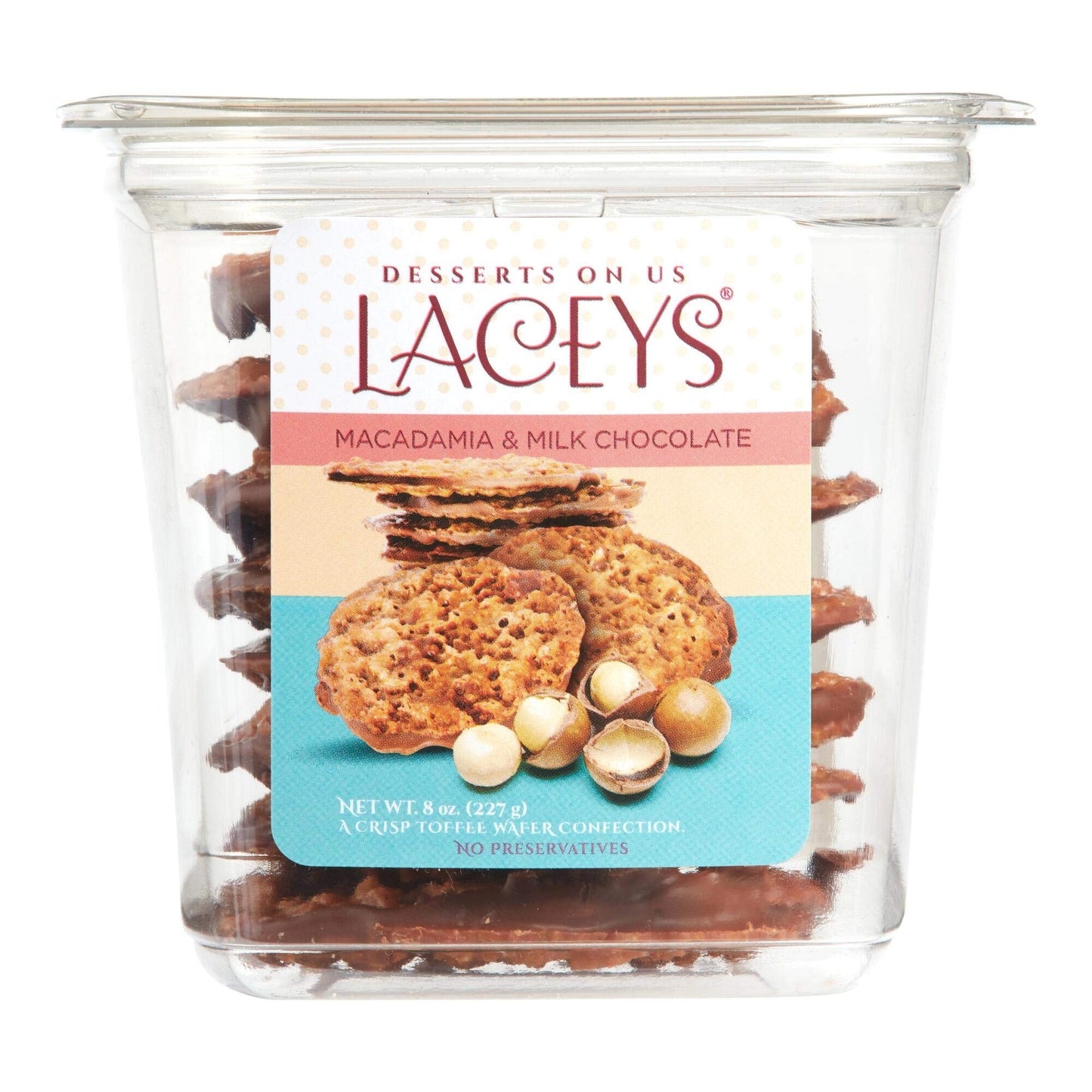 Desserts On Us, Inc. - Laceys Milk Chocolate Macadamia Nut Toffee Wafer Cookies - 8 Oz