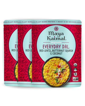 Maya Kaimal Organic Indian Foods | Red Lentil Everyday Dal | 10oz (PACK of 3) | Microwaveable, Ready to Eat, Fully Cooked with B