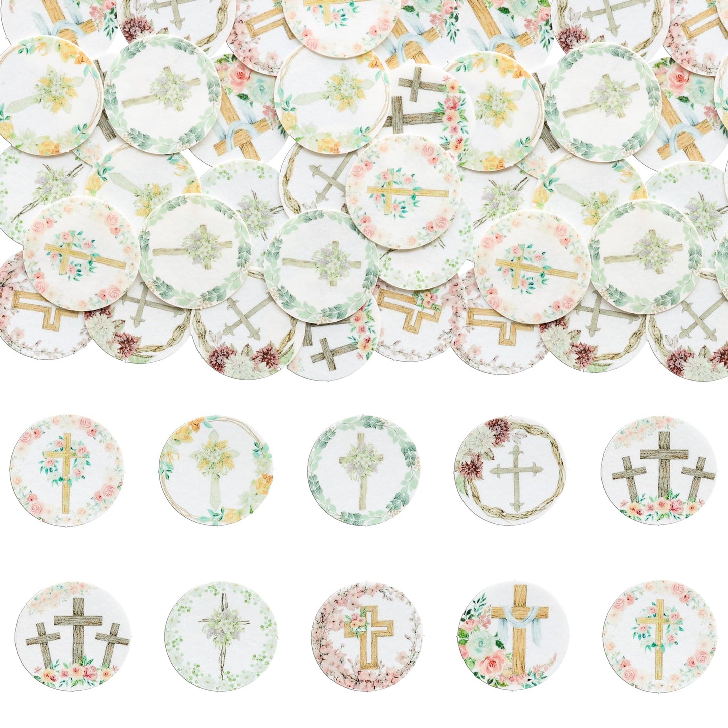 Gyufise 48Pcs Edible Floral Happy Easter Cupcake Toppers Wafer Paper God Bless Cupcake Picks Edible Easter Bunny Cupcake Decors