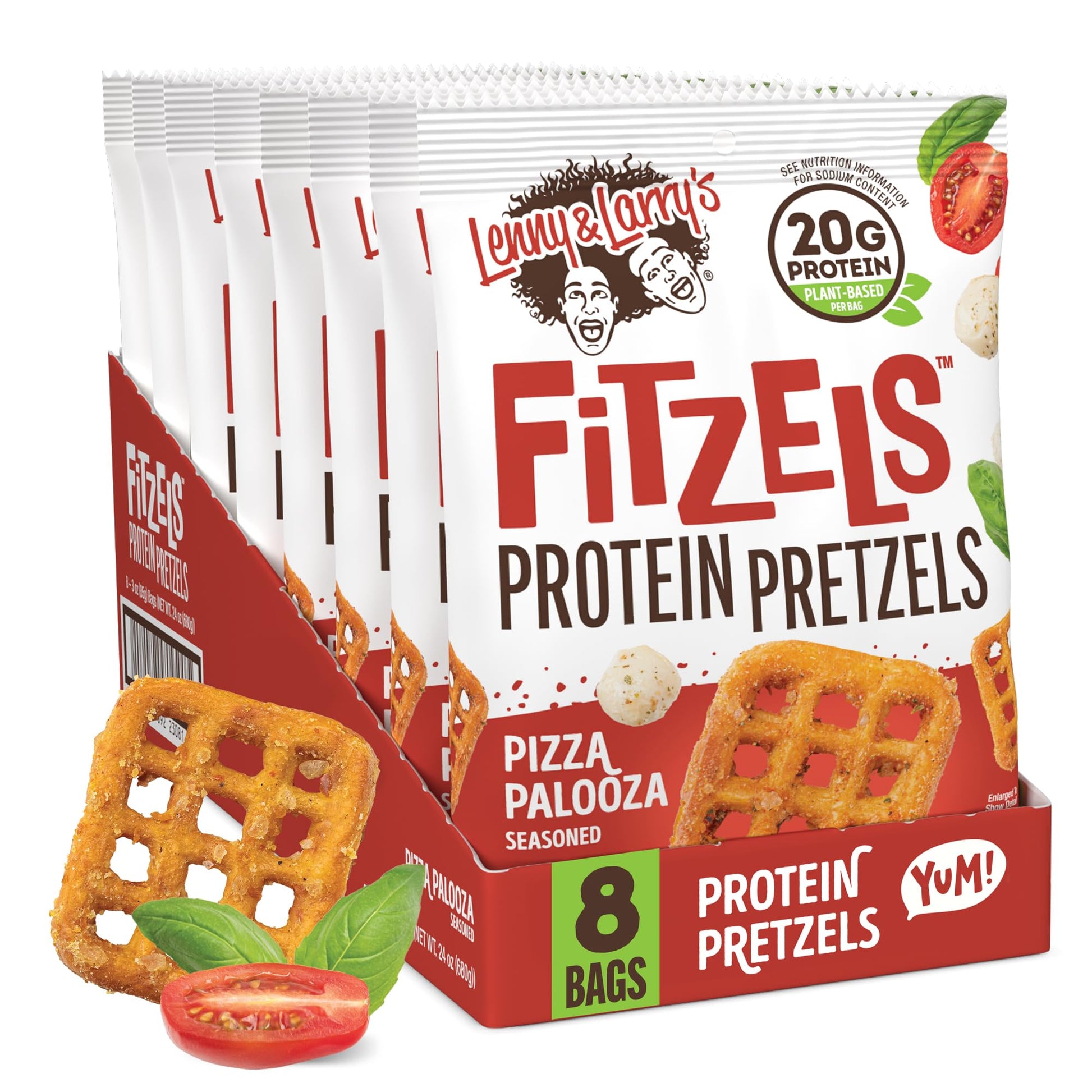 Lenny & Larry'S Pizza Palooza Fitzels- Savory Pretzel Snacks Incredibly Tasty High Protein, Salty, Vegan, Kosher 20 G'S Of Plant Based Protein 8 (Eight) Bags, 3 Oz Each