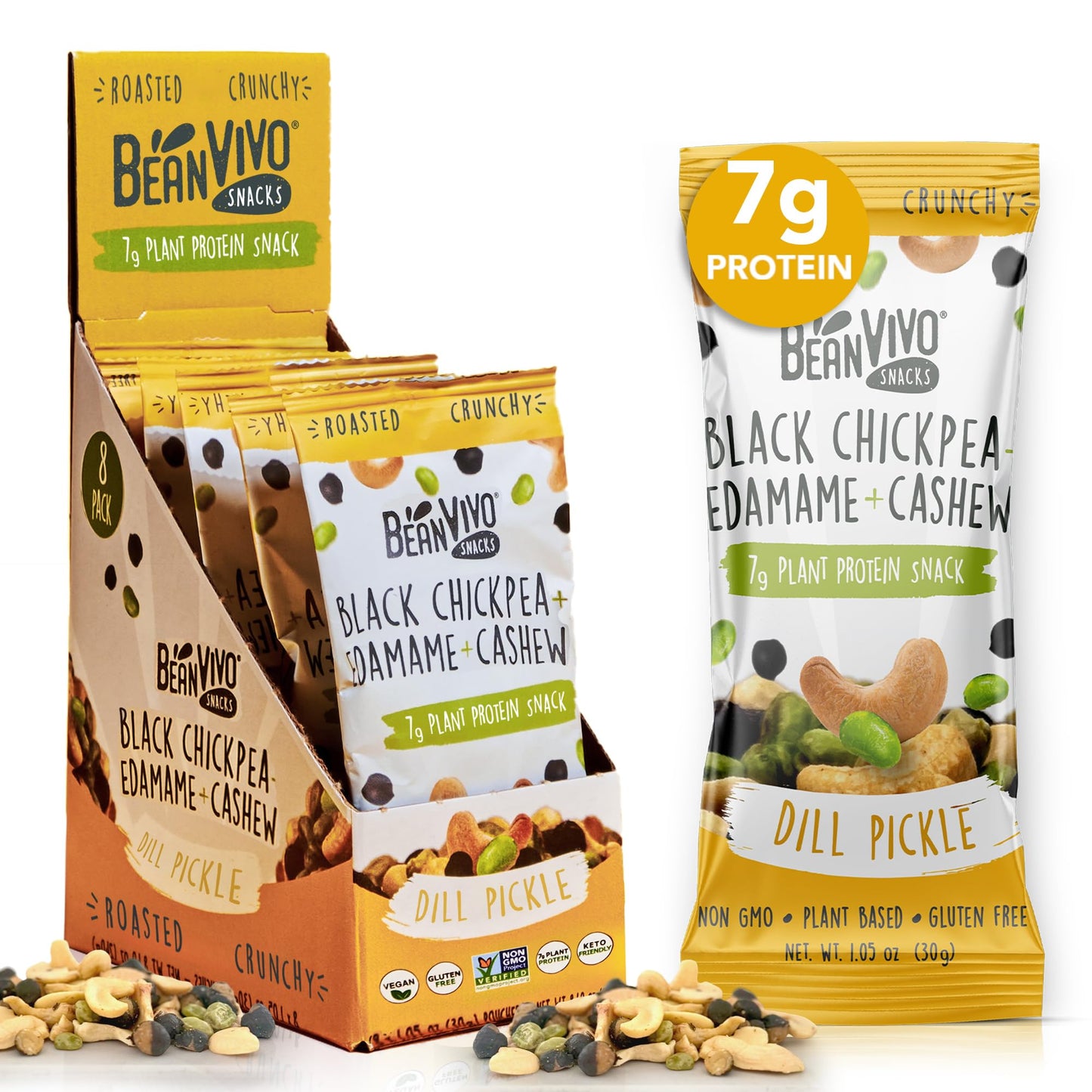 Beanvivo Healthy Snacks For Mature-Themeds & Kids With 7G Protein & 4G Fiber Per Serving With Dried Edamame, Roasted Cashew And Black Chickpeas - Vegan & Gluten Free - Keto Friendly & Non-Gmo - 8Pack (1.05 Oz Each Pouch)