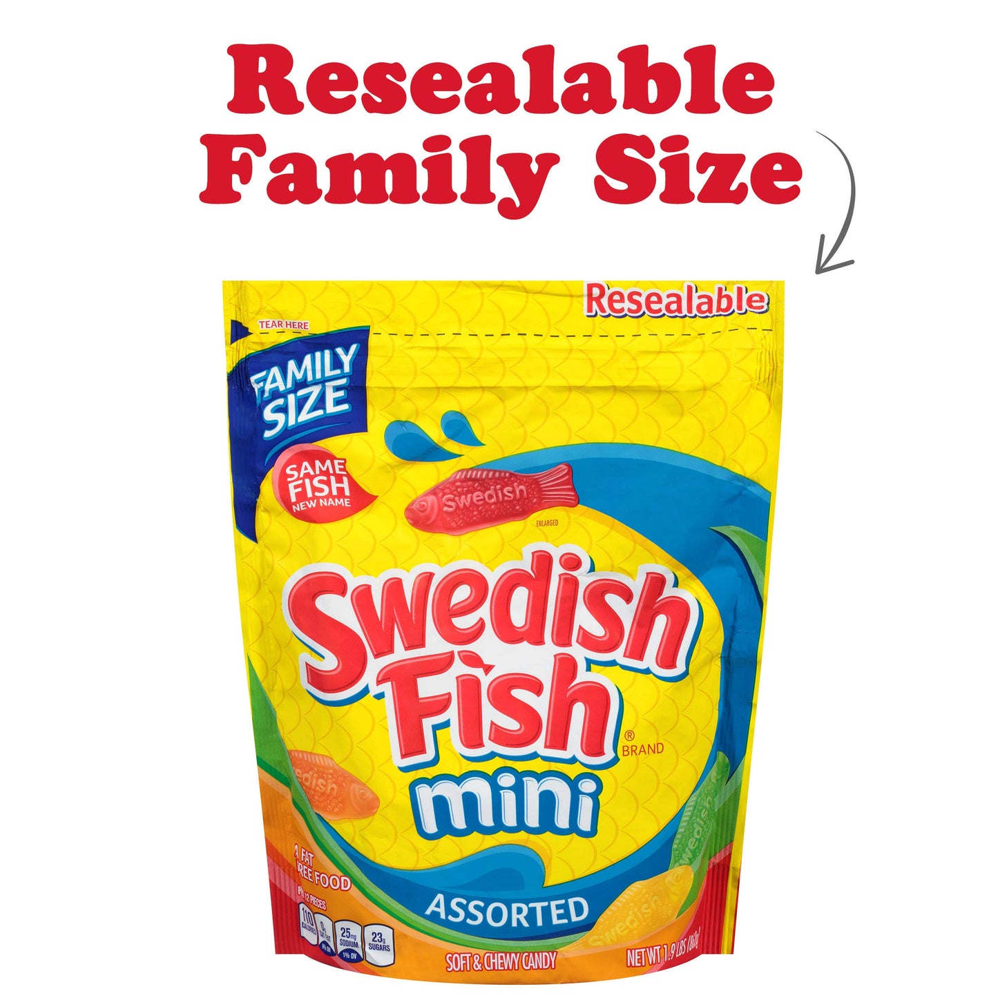 Swedish Fish Mini Assorted Soft & Chewy Candy, Family Size, 1.9 Lb